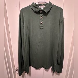 Peter Millar Lava Wash Polo Knit Shirt Long Sleeve Medium Green